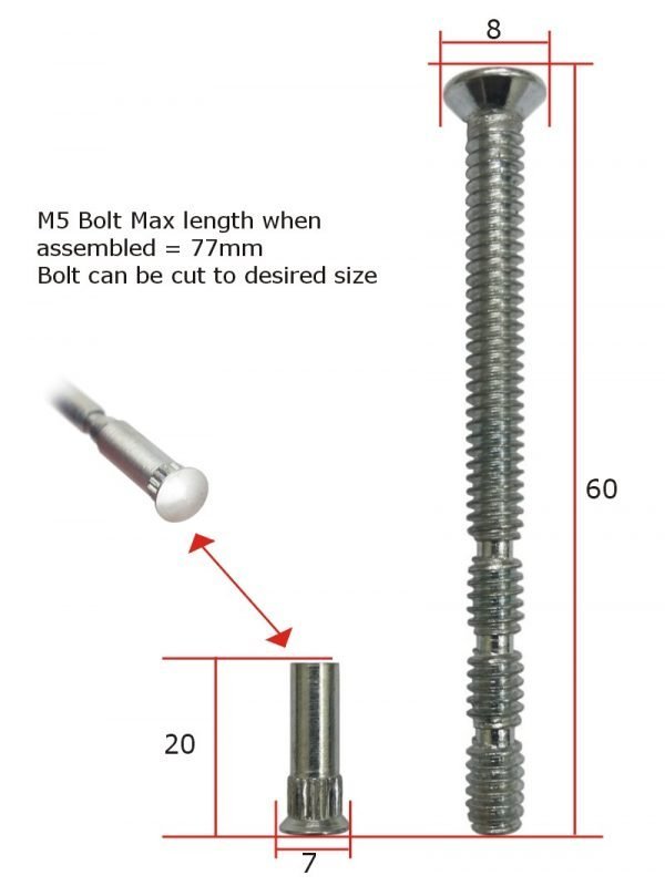 M5 Screw Patio Door Handle Fixing Bolts CHROME 90mm length - Image 2