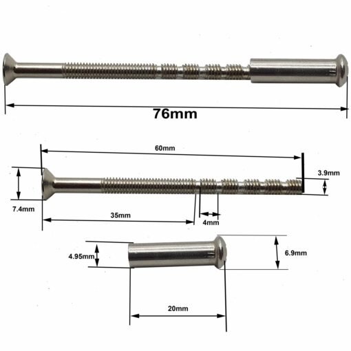M4 Door Handle Screws Male Female Connecting Chrome 60mm - Image 7