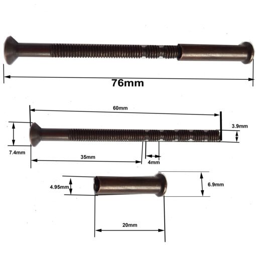 M4 Door Handle Screws Male Female Connecting 60mm Bronze - Image 2