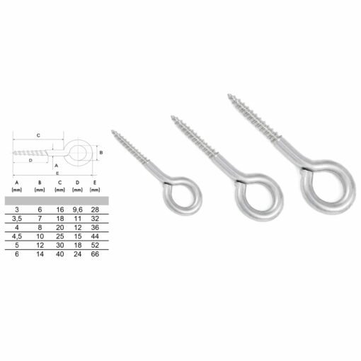 WOOD EYE SCREW Marine Grade Stainless Steel - BOAT YACHT CHANDLERY - Image 2