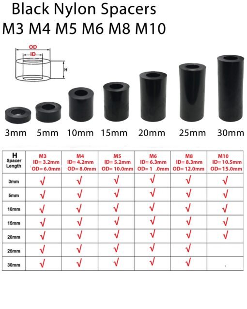 Black Nylon SPACERS Plastic Standoff Washers ( pack of 10) - Image 3