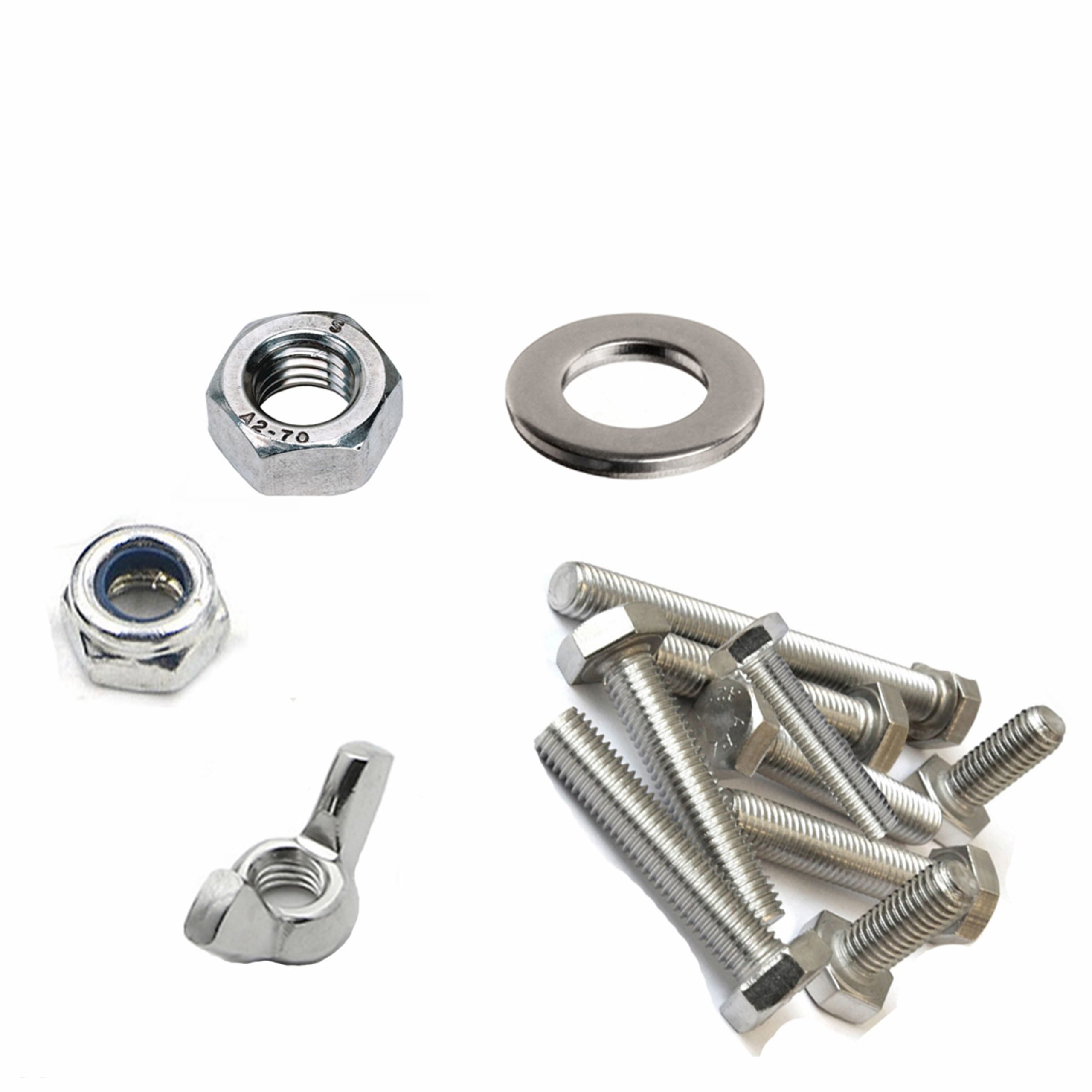 Set Screws Full Thread Bolts With Nuts and Washers Stainless Steel