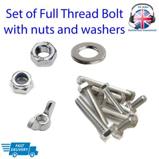 Hex Head Bolts Full Thread With Nuts and Washers Stainless Steel - Image 3