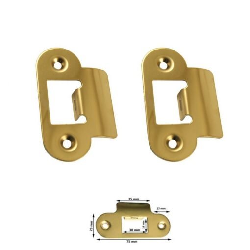 Brass Strike Plate Replacement for Tubular Latches, Round Corners Plate 75mm Long - Image 2