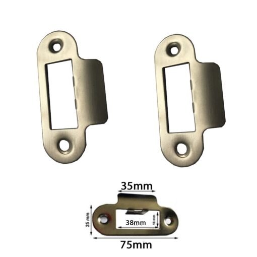 Satin Chrome Strike Plate Replacement for Tubular Latches, Round Corners Plate 75mm Long - Image 2
