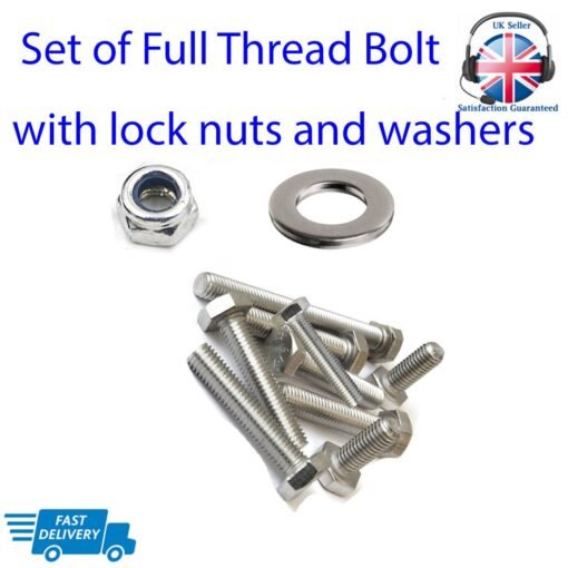 Hex Head Bolts Full Thread With Nuts and Washers Stainless Steel - Image 4