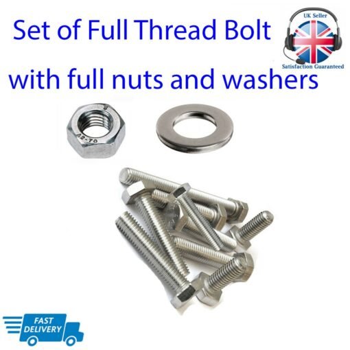 Hex Head Bolts Full Thread With Nuts and Washers Stainless Steel - Image 6