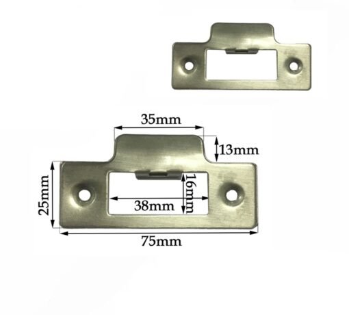 Strike Plate Polished Chrome Replacement for Tubular Latches, Square Corners Plate 75mm Long - Image 2