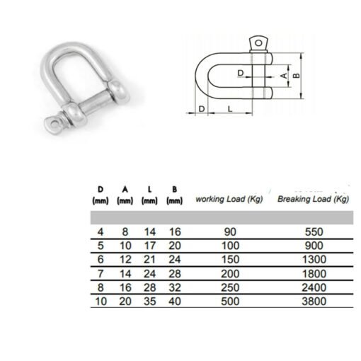 D-Shackle A4 Marine Grade Stainless Steel Chain M3 M4 M5 M M7 M8 M10 - Image 3