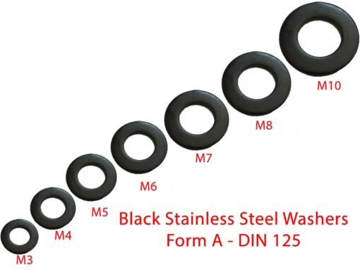 Black Washers Form A  Stainless Steel  M3 M4 M5 M6 M7 M8 M10 - Blackened Washer - Image 3
