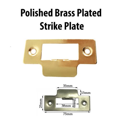 Brass Strike Plate for Door Frames Replacement for Tubular Latches, Square Corners Plate 75mm Long - Image 2