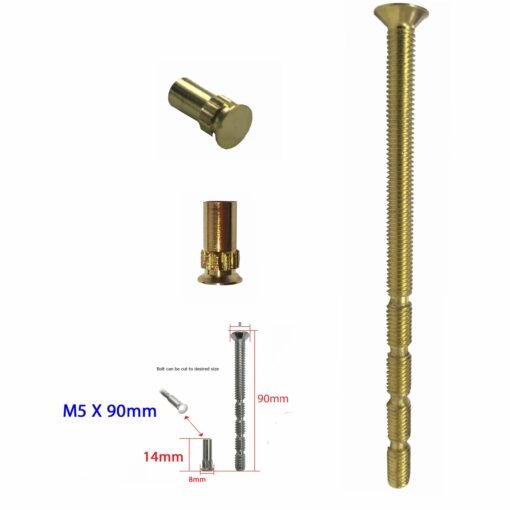 M5 Screws Patio Door Handle Fixing Bolts Brass 90mm length - Image 2