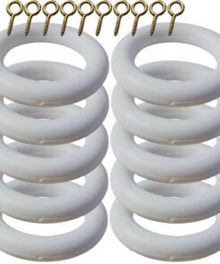 White Curtain Rings Drapery Pole with Curtain Loops & Gliders 35mm x 54mm - Easy-Glide Design with Eyelets for 28mm Pole (Pack of 10)