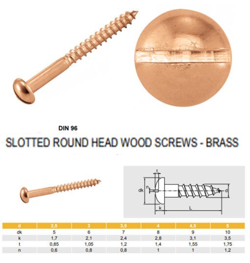 Brass Wood Screws Round Raised Head Sloted Screw (Pack of 10) (M5, 20mm) - Image 2